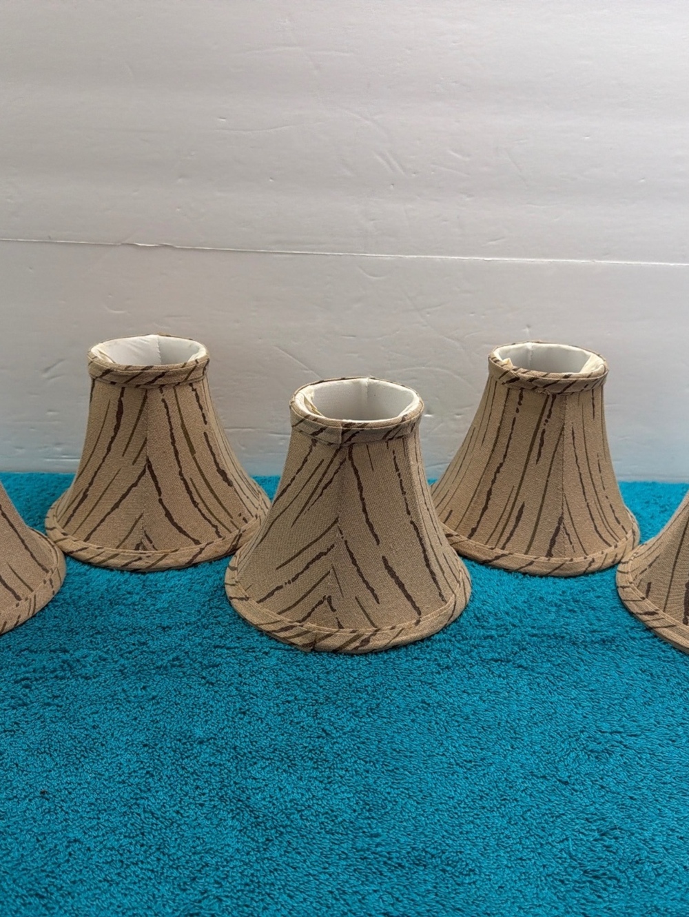 Set of 5 Beige and Brown Patterned Small Lamp/Candellabra Shades